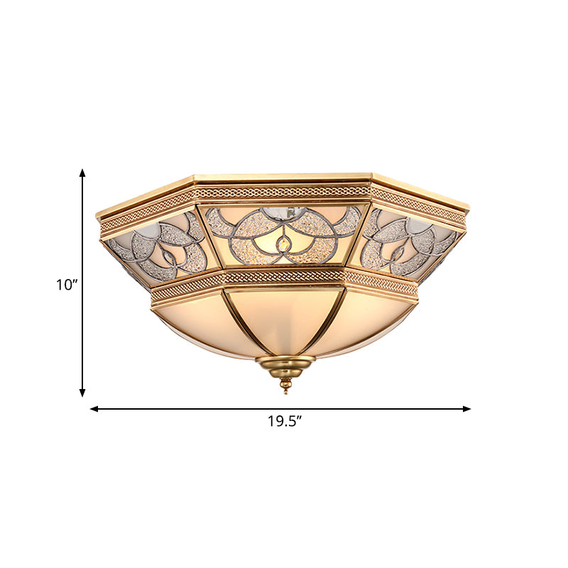 Classic Frosted Glass Flush Mount Lamp With Domed Design - Brass Finish 4 Lights
