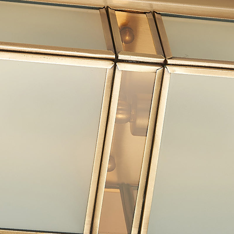 Classic Frosted Glass 4-Light Brass Rectangle Flush Mount Fixture For Living Room