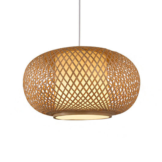 Bamboo Pendant Light With Pumpkin Design Perfect For Restaurant - 1 Bulb Hanging Kit