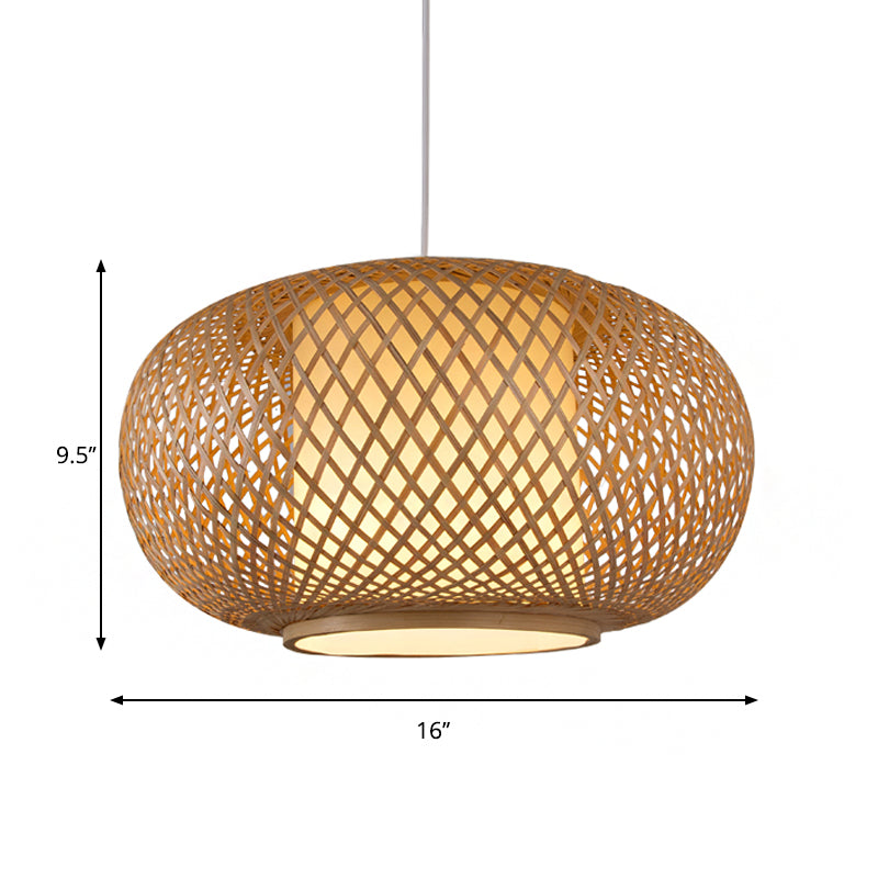 Bamboo Pendant Light With Pumpkin Design Perfect For Restaurant - 1 Bulb Hanging Kit