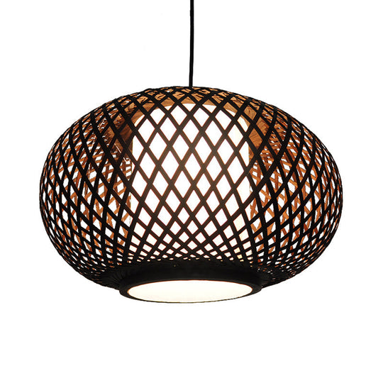 Bamboo Pendant Light With Pumpkin Design Perfect For Restaurant - 1 Bulb Hanging Kit