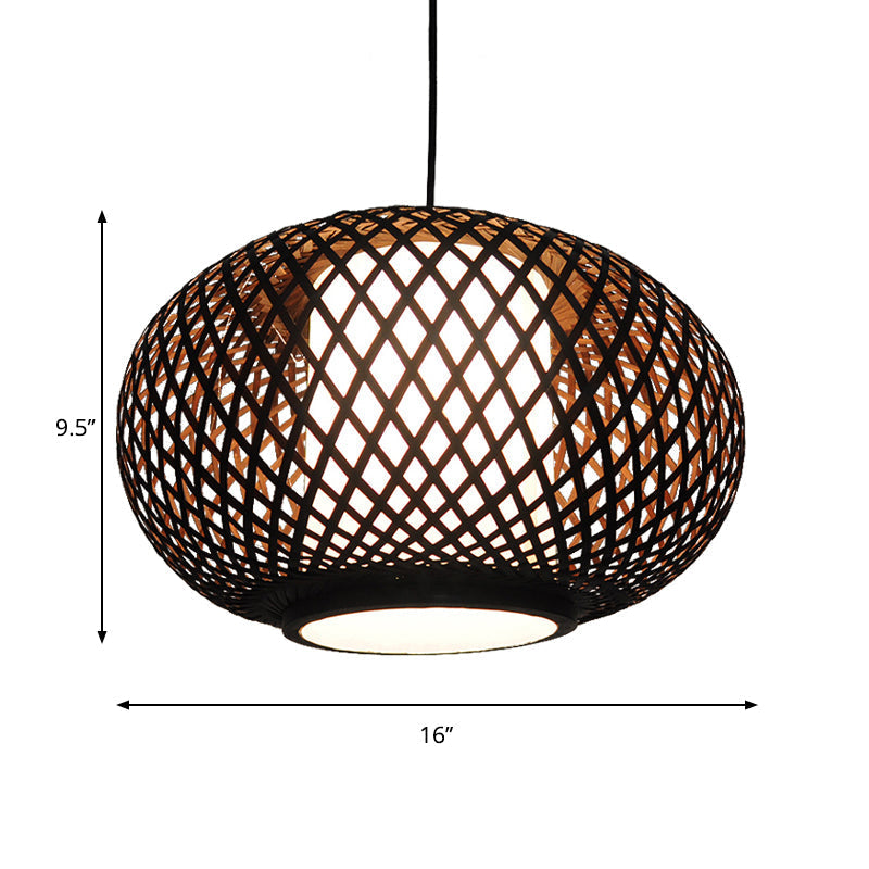 Bamboo Pendant Light With Pumpkin Design Perfect For Restaurant - 1 Bulb Hanging Kit