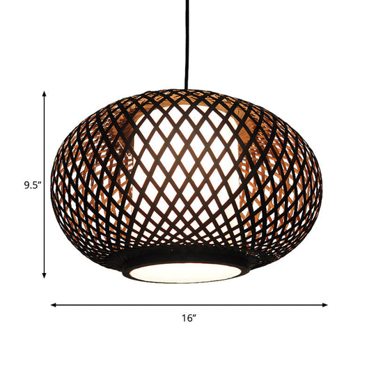 Bamboo Pendant Light With Pumpkin Design Perfect For Restaurant - 1 Bulb Hanging Kit