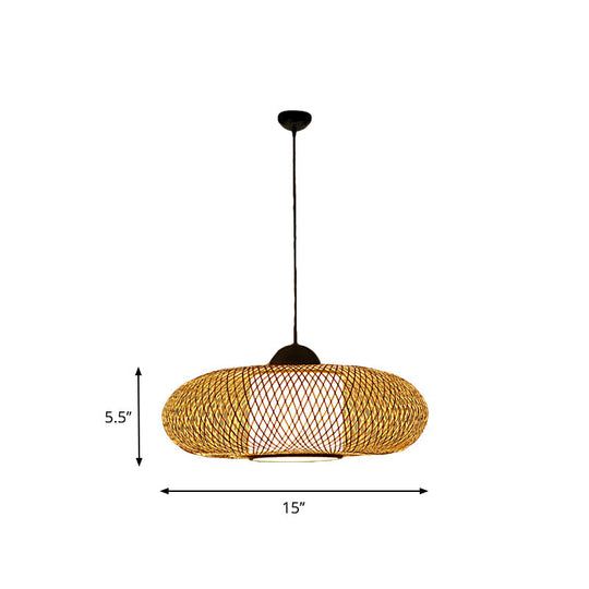 Modern Bamboo Donut Ceiling Lamp In Black/Wood For Living Room