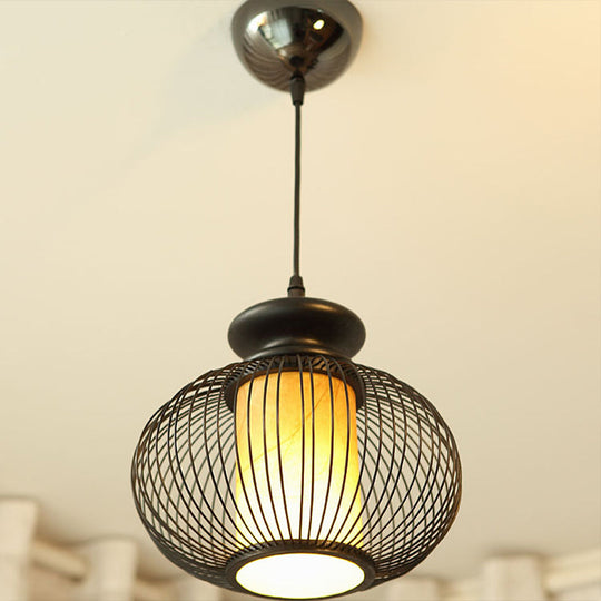 Black/Wood Bamboo Urn Pendant Light Fixture For Bedroom - 10’/12’ Wide Black / 10’