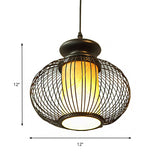 Tradition Bamboo Urn Pendant Lighting Kit For Bedroom - Black/Wood Hanging Lamp 1 Bulb 10/12 Wide