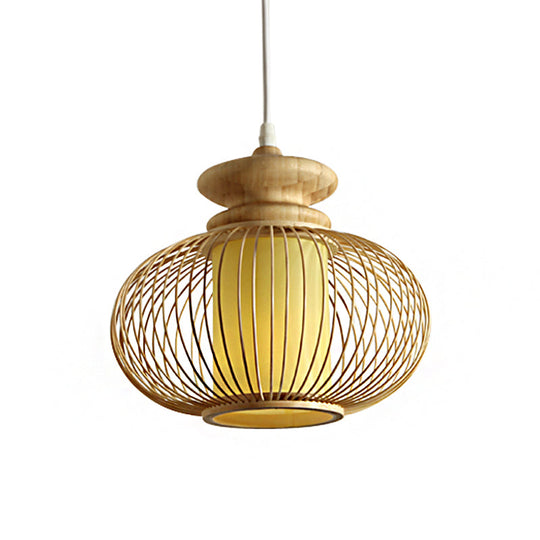 Black/Wood Bamboo Urn Pendant Light Fixture For Bedroom - 10’/12’ Wide