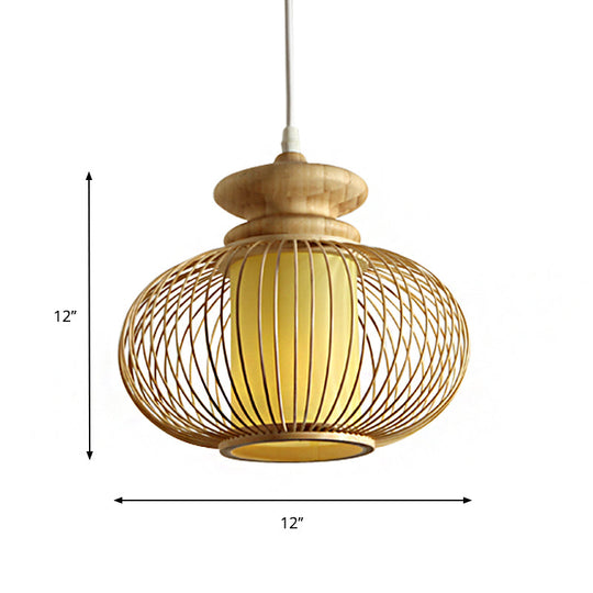 Black/Wood Bamboo Urn Pendant Light Fixture For Bedroom - 10’/12’ Wide