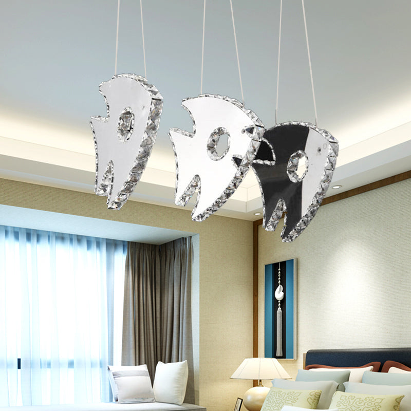 Modern Chrome Led Crystal Fish Pendant Light In Warm/White - Stylish Suspended Lighting Fixture /