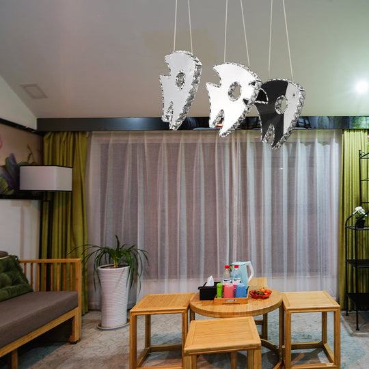 Modern Chrome Led Crystal Fish Pendant Light In Warm/White - Stylish Suspended Lighting Fixture