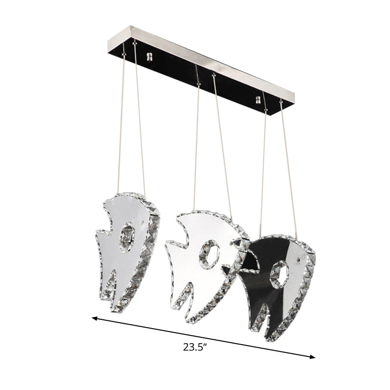 Modern Chrome Led Crystal Fish Pendant Light In Warm/White - Stylish Suspended Lighting Fixture