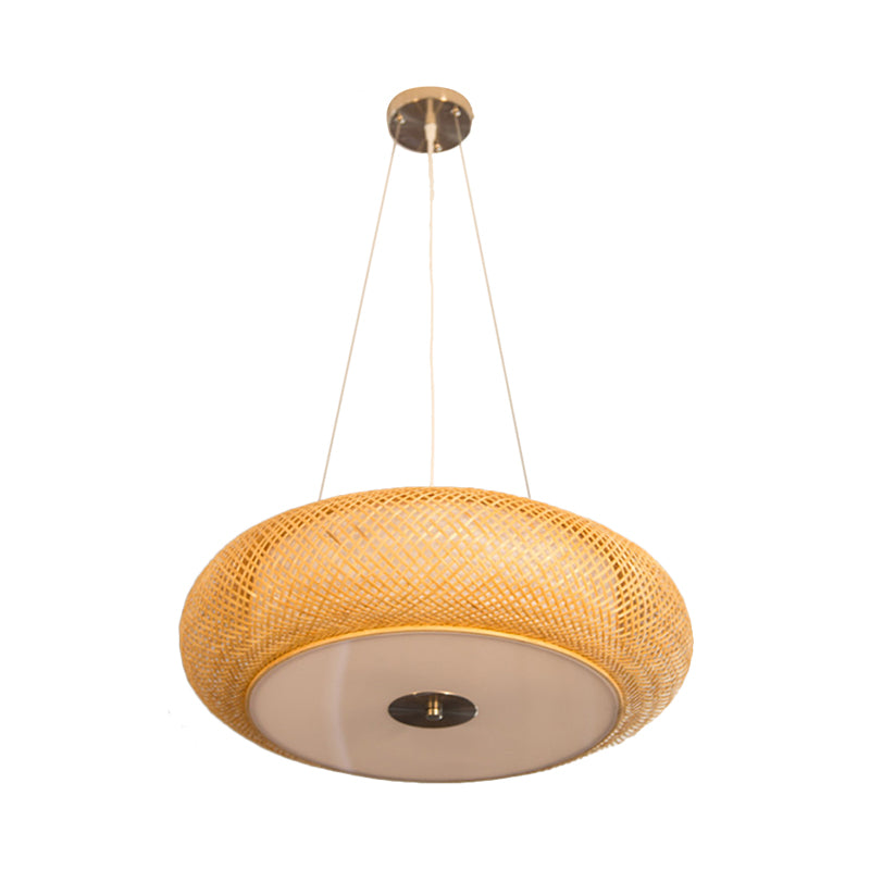 Retro Bamboo Donut Ceiling Lamp - 12’’/16’’/19.5’’ Wide - Wood Hanging Light Fixture with 3 Bulbs