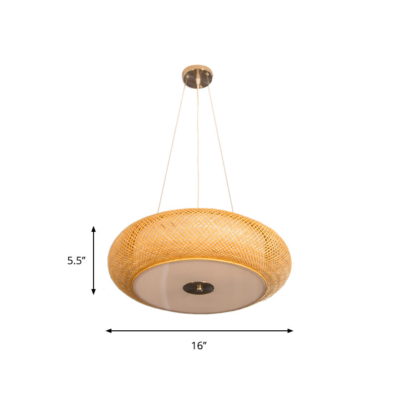 Retro Bamboo Donut Ceiling Lamp - 12’’/16’’/19.5’’ Wide - Wood Hanging Light Fixture with 3 Bulbs