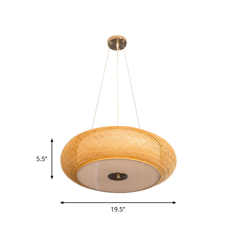 Retro Bamboo Donut Ceiling Lamp - 12’’/16’’/19.5’’ Wide - Wood Hanging Light Fixture with 3 Bulbs