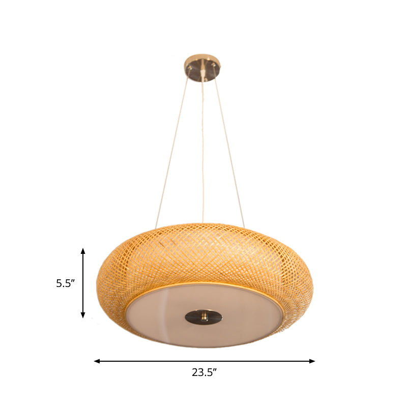 Retro Bamboo Donut Ceiling Lamp - 12’’/16’’/19.5’’ Wide - Wood Hanging Light Fixture with 3 Bulbs