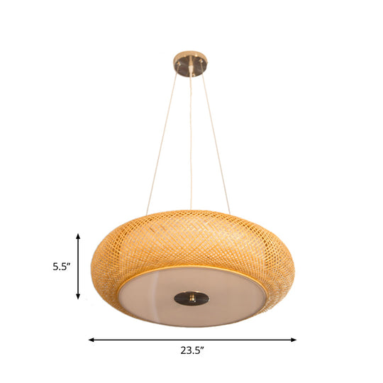 Retro Bamboo Donut Ceiling Lamp - 12’’/16’’/19.5’’ Wide - Wood Hanging Light Fixture with 3 Bulbs
