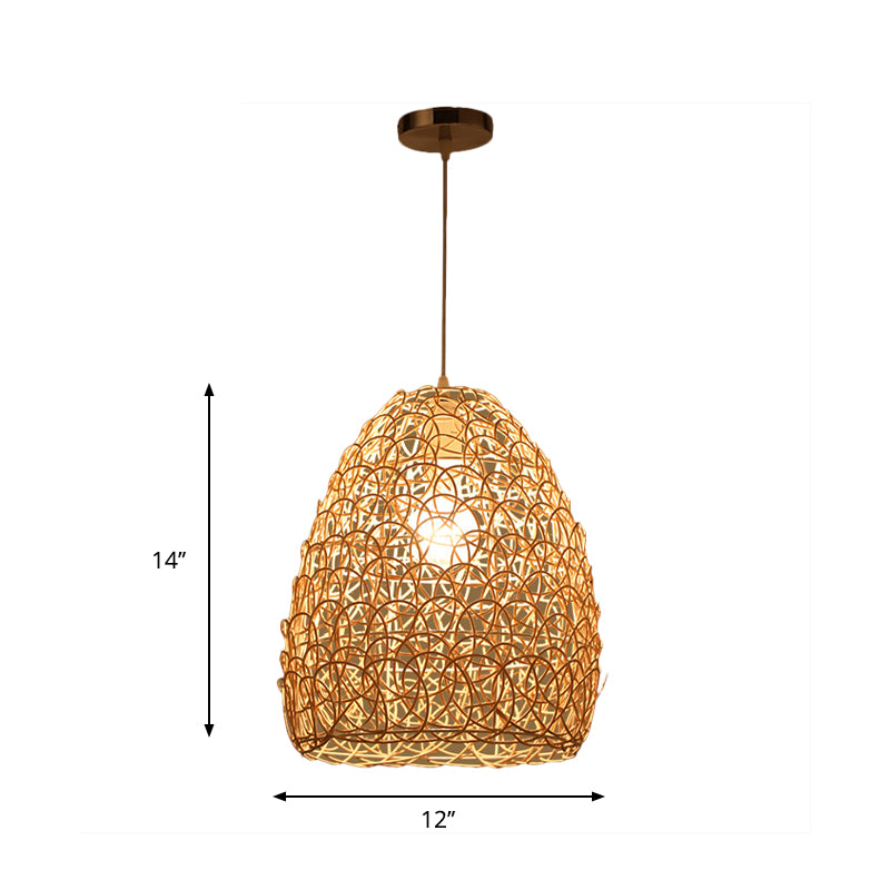 Contemporary Bamboo Basket/Trumpet Hanging Lamp Ceiling Pendant Light For Restaurant