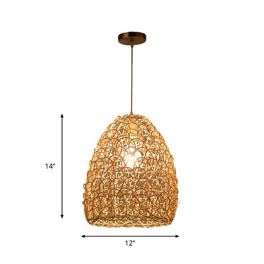 Contemporary Bamboo Basket/Trumpet Hanging Lamp Ceiling Pendant Light For Restaurant