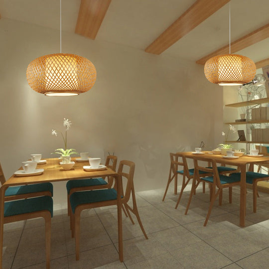 Bamboo Lantern Pendant Light - Tradition Style 1 Bulb 16’/19.5’ Wide Wood Hanging Lamp Kit