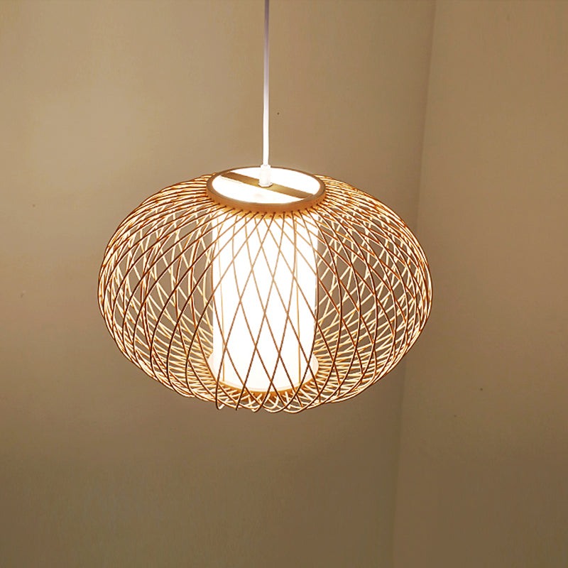 Bamboo Lantern Pendant Light - Tradition Style 1 Bulb 16’/19.5’ Wide Wood Hanging Lamp Kit