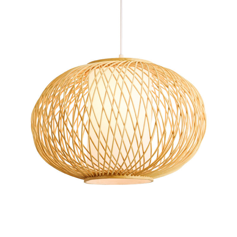 Bamboo Lantern Pendant Light - Tradition Style 1 Bulb 16’/19.5’ Wide Wood Hanging Lamp Kit