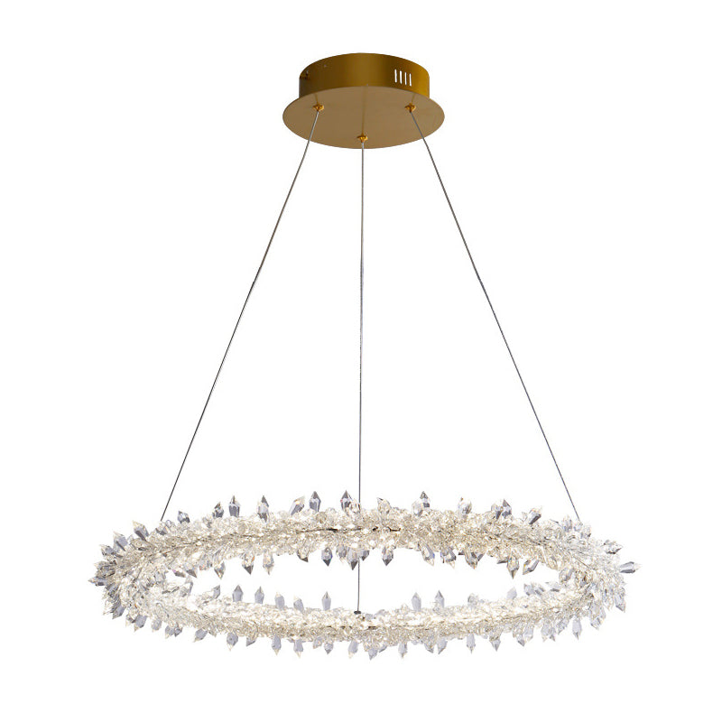 Modern Brass Led Crystal Chandelier - Stylish Ceiling Pendant Light For Living Room