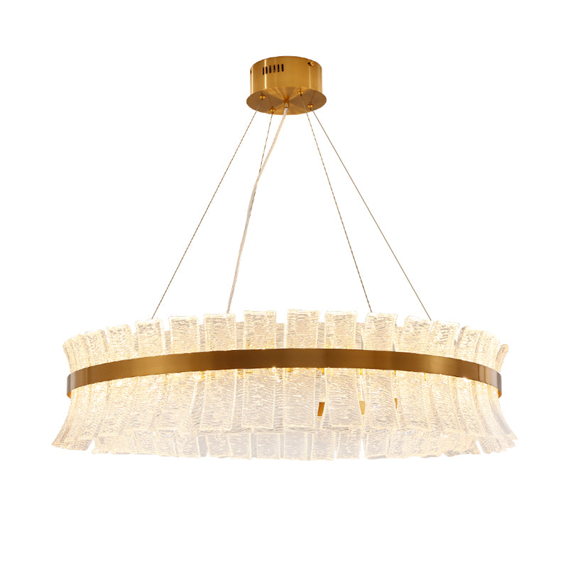 Contemporary Crystal Led Brass Ceiling Chandelier - Round Pendant Light For Living Room
