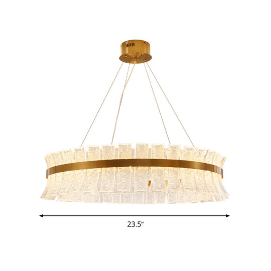 Contemporary Crystal Led Brass Ceiling Chandelier - Round Pendant Light For Living Room