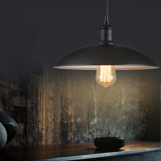 Retro Style Farmhouse Pendant Light: 13’/16’ Hanging Ceiling Fixture Metal Bowl Shade 1 Bulb Black
