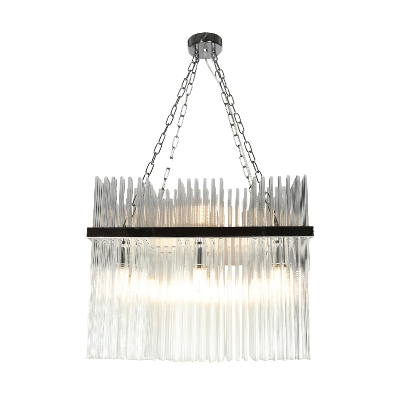 Contemporary Stainless-Steel Tube Chandelier - 10-Bulb Crystal Ceiling Hanging Light