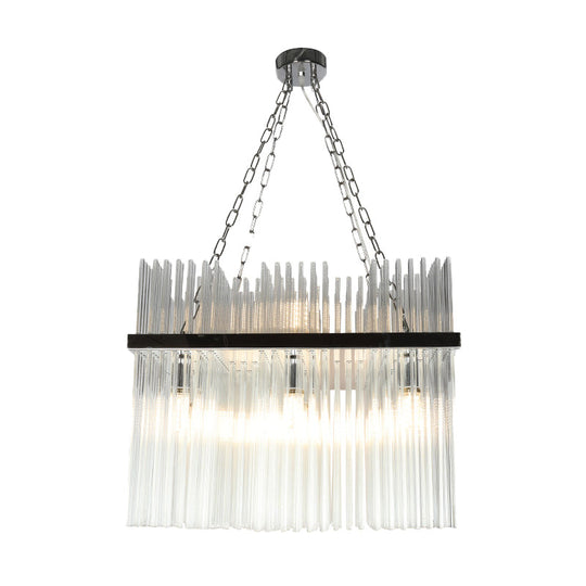 Contemporary Stainless-Steel Tube Chandelier - 10-Bulb Crystal Ceiling Hanging Light