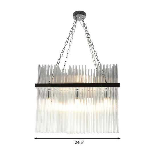 Contemporary Stainless-Steel Tube Chandelier - 10-Bulb Crystal Ceiling Hanging Light