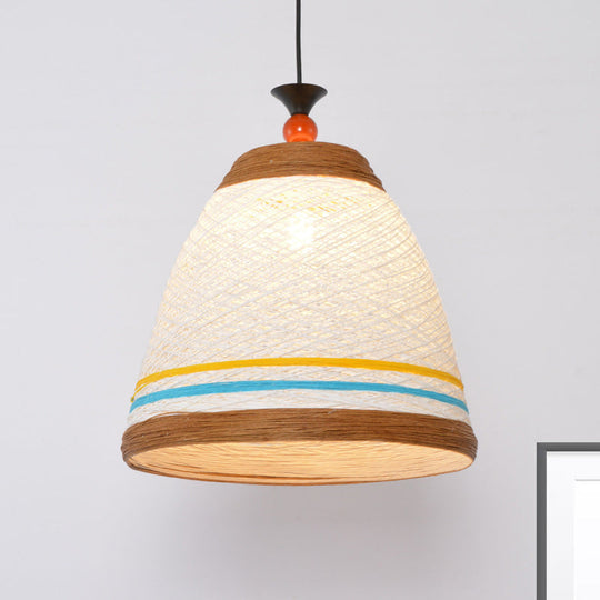 Modern Rattan Tapered Ceiling Lamp - 10’/14’/16’ Wide Yellow/Brown Pendant Light 1 Bulb