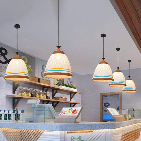 Modern Rattan Tapered Ceiling Lamp - 10’/14’/16’ Wide Yellow/Brown Pendant Light 1 Bulb