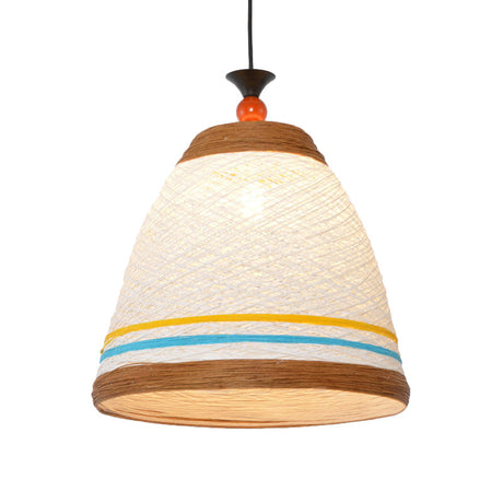 Modern Rattan Hanging Pendant Light - 10/14/16 Wide Tapered Ceiling Lamp 1 Bulb Yellow/Brown