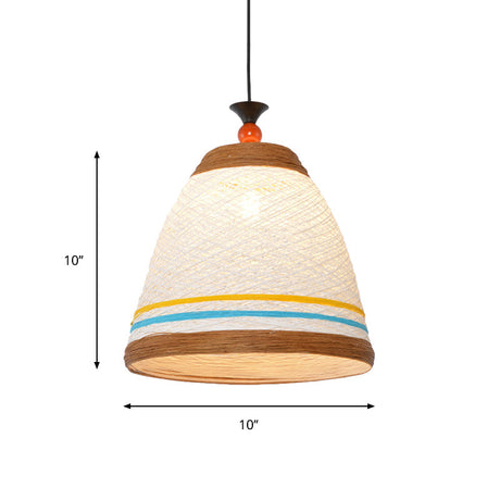 Modern Rattan Hanging Pendant Light - 10/14/16 Wide Tapered Ceiling Lamp 1 Bulb Yellow/Brown