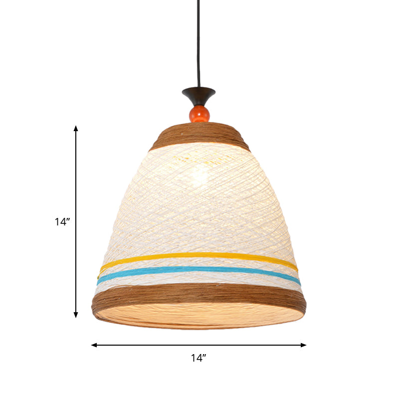 Modern Rattan Tapered Ceiling Lamp - 10’/14’/16’ Wide Yellow/Brown Pendant Light 1 Bulb