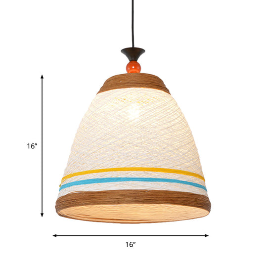 Modern Rattan Tapered Ceiling Lamp - 10’/14’/16’ Wide Yellow/Brown Pendant Light 1 Bulb