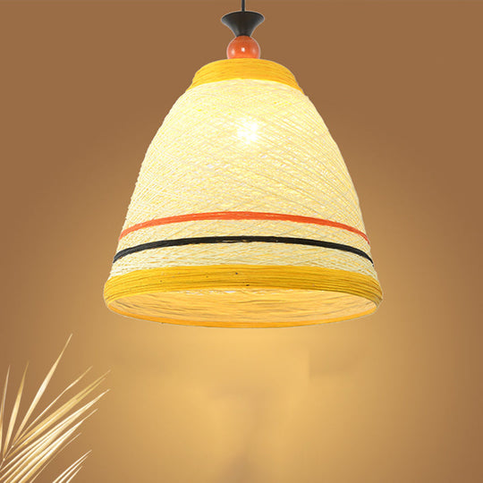 Modern Rattan Tapered Ceiling Lamp - 10’/14’/16’ Wide Yellow/Brown Pendant Light 1 Bulb Yellow / 10’