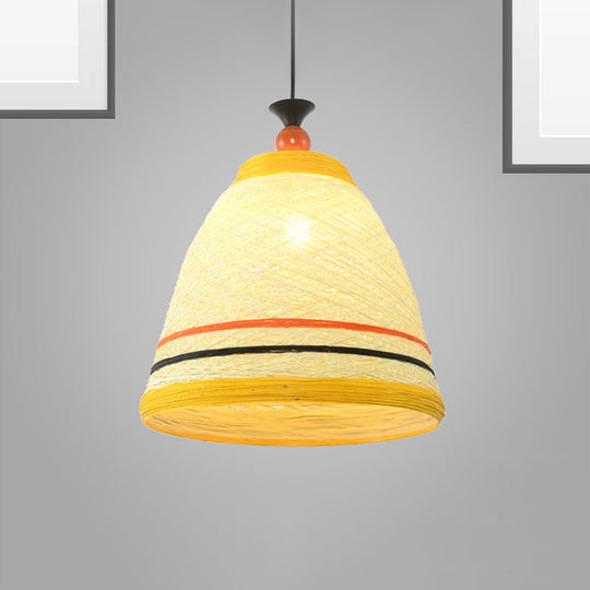 Modern Rattan Tapered Ceiling Lamp - 10’/14’/16’ Wide Yellow/Brown Pendant Light 1 Bulb