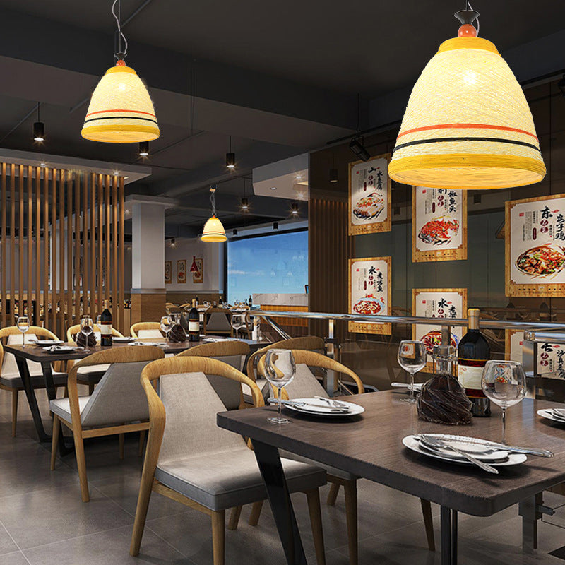 Modern Rattan Tapered Ceiling Lamp - 10’/14’/16’ Wide Yellow/Brown Pendant Light 1 Bulb