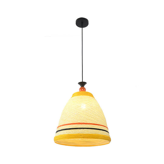 Modern Rattan Tapered Ceiling Lamp - 10’/14’/16’ Wide Yellow/Brown Pendant Light 1 Bulb