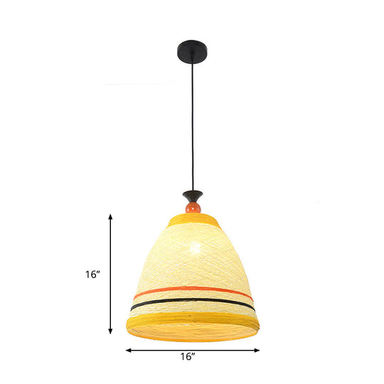 Modern Rattan Tapered Ceiling Lamp - 10’/14’/16’ Wide Yellow/Brown Pendant Light 1 Bulb
