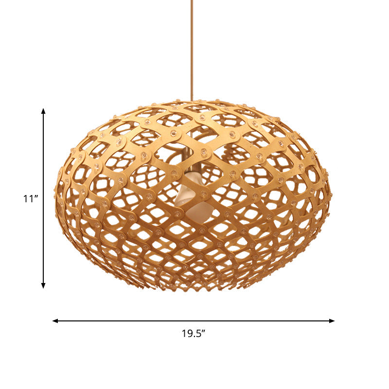 Contemporary Wood Suspension Pendant Light Kit - Global Design 1 Bulb Beige 16’/19.5’ Wide