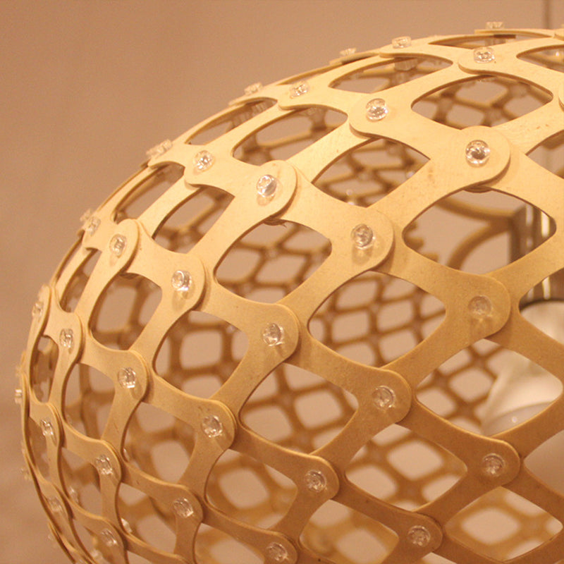 Contemporary Wood Suspension Pendant Light Kit - Global Design 1 Bulb Beige 16’/19.5’ Wide