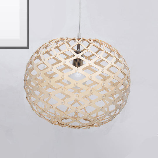 Contemporary Wood Suspension Pendant Light Kit - Global Design 1 Bulb Beige 16’/19.5’ Wide