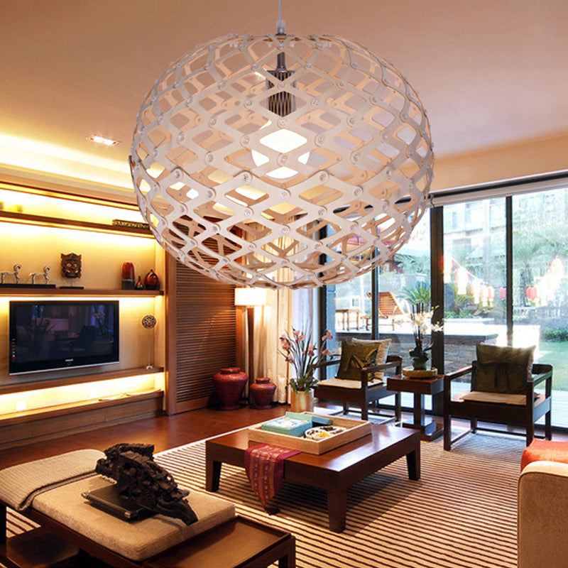 Contemporary Wood Suspension Pendant Light Kit - Global Design 1 Bulb Beige 16’/19.5’ Wide