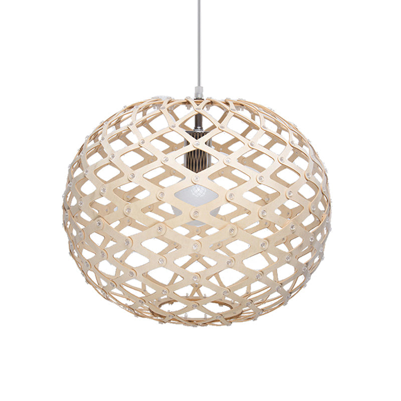 Contemporary Wood Suspension Pendant Light Kit - Global Design 1 Bulb Beige 16’/19.5’ Wide