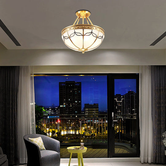 Vintage Opal Glass 4 - Light Semi Flush Mount In Brass For Bedroom - 12.5’/16’ Wide