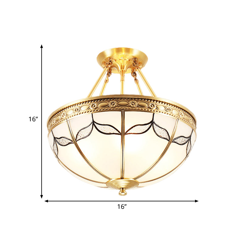 Vintage Opal Glass 4 - Light Semi Flush Mount In Brass For Bedroom - 12.5’/16’ Wide